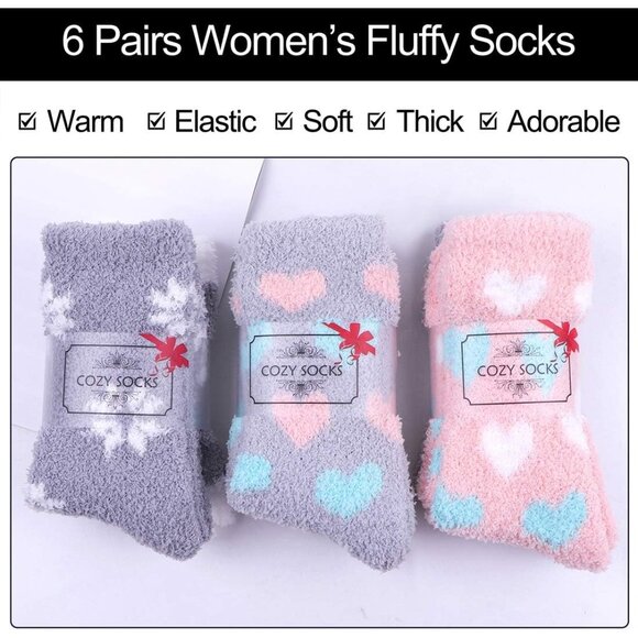 Plush Slipper Socks Women Colorful Warm Fuzzy Crew Socks Cozy Soft Pink Grey - Picture 7 of 7